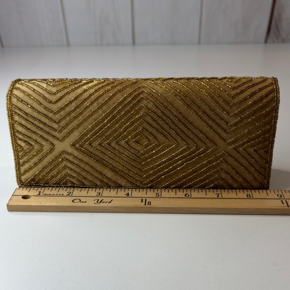 Bijoux Terner gold satin evening clutch handbag beaded detailing with strap NWT - Picture 2 of 8